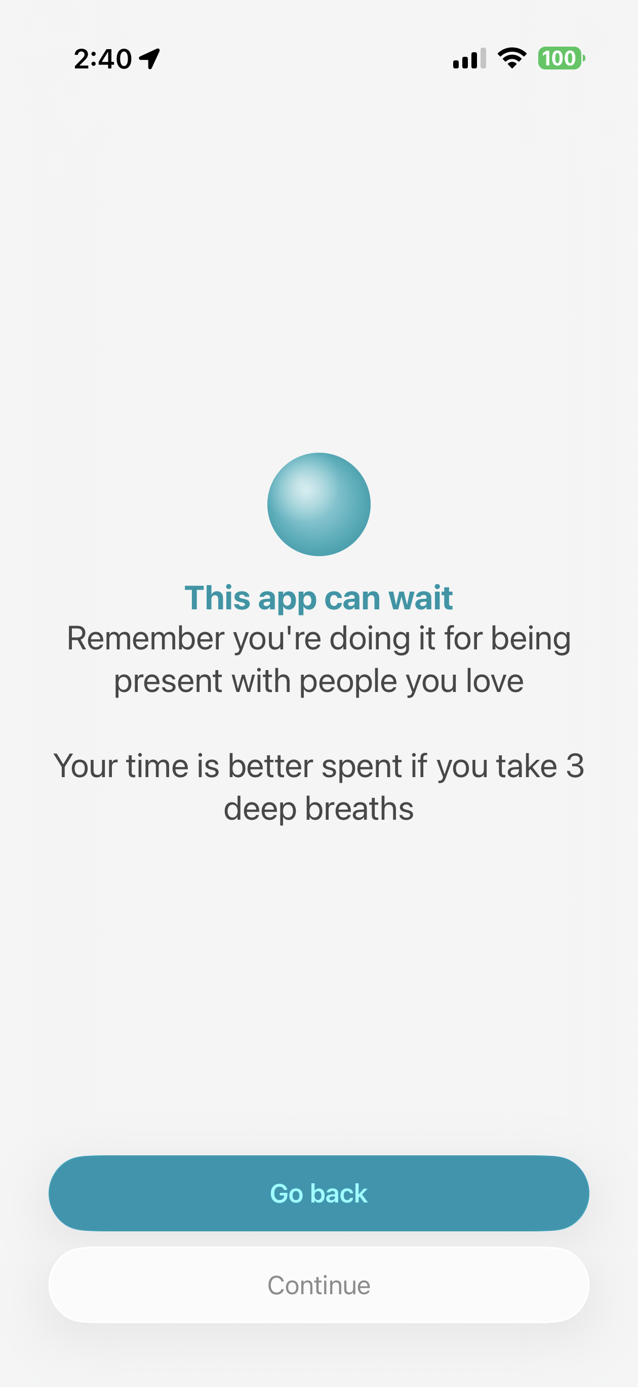 Munen friction shield showing a short pause before opening an app