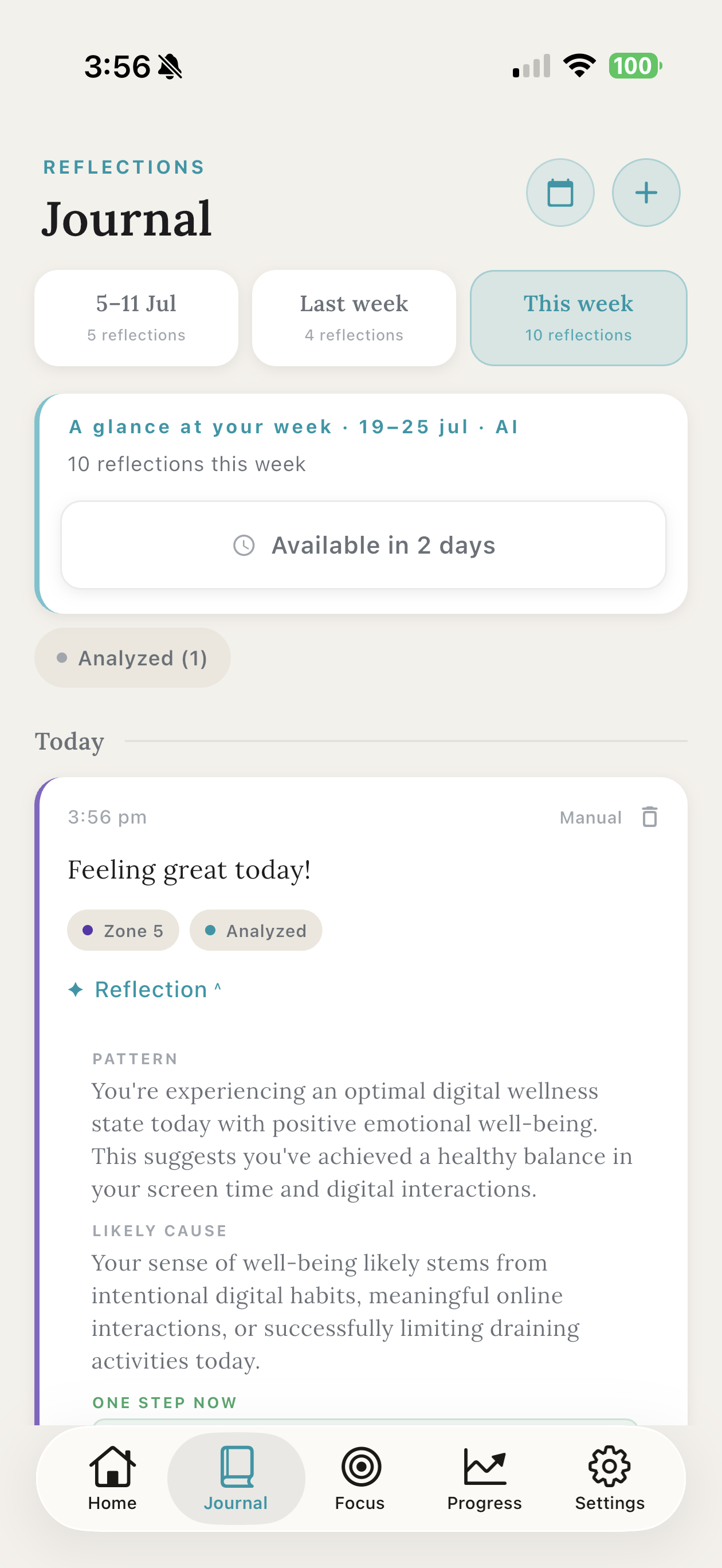 Munen journal with a reflection and the AI coach response
